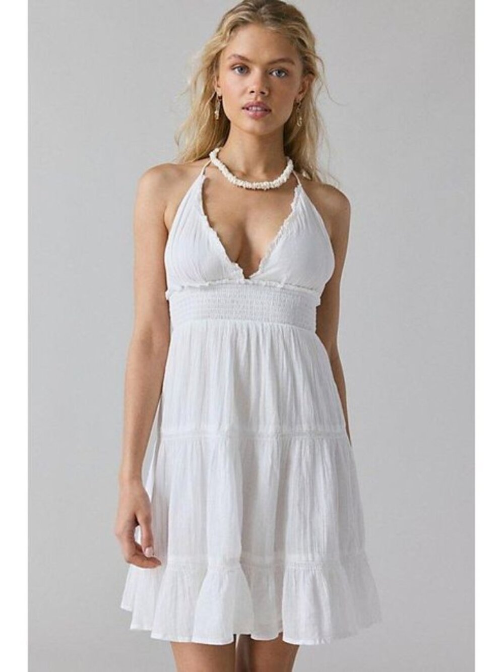Kimchi Blue Phoebe Cotton Open-Back Halter Knee Length Dress in White
